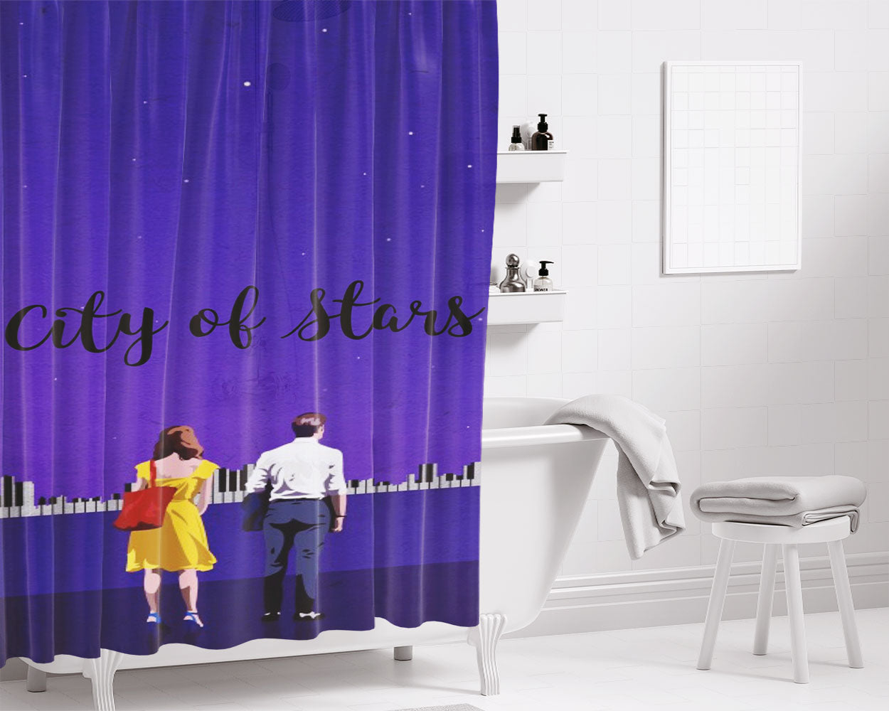 Lalaland City Of Stars Bathroom Shower Curtain Fabric Waterproof | 66 X 72 Inch
