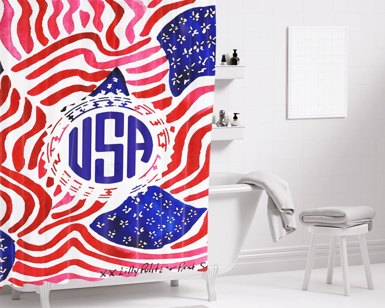 Lilly Pulitzer And America Bathroom Shower Curtain Fabric Waterproof | 66 X 72 Inch
