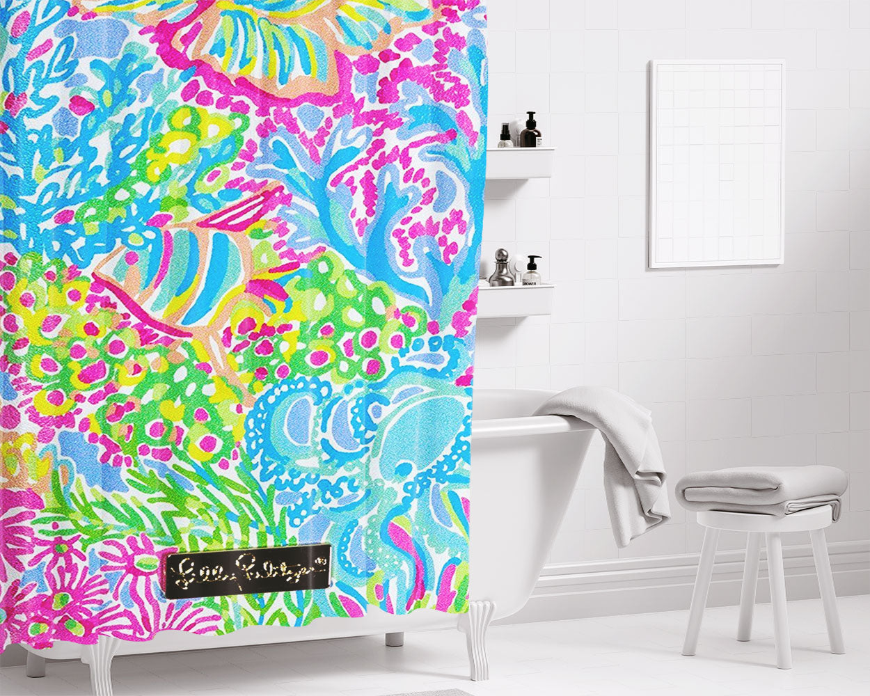 Lilly Pulitzer Coral Lovers Bathroom Shower Curtain Fabric Waterproof | 66 X 72 Inch