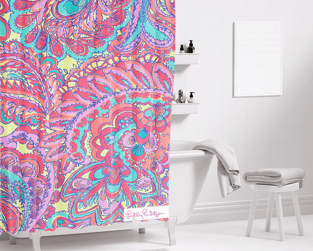 Lilly Pulitzer Feelin Groovy Bathroom Shower Curtain Fabric Waterproof | 66 X 72 Inch