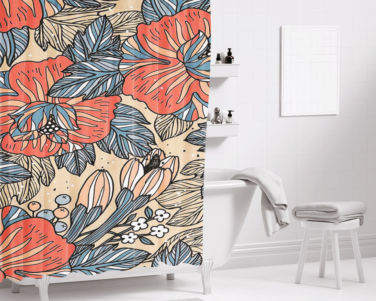 Lilly Pulitzer Flower Canvas Bathroom Shower Curtain Fabric Waterproof | 66 X 72 Inch