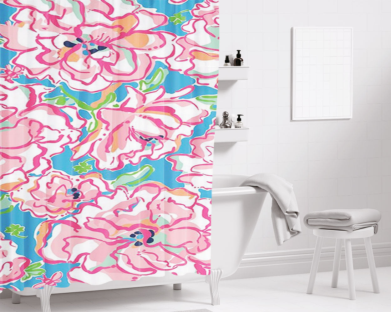 Lilly Pulitzer Flower Bathroom Shower Curtain Fabric Waterproof | 66 X 72 Inch