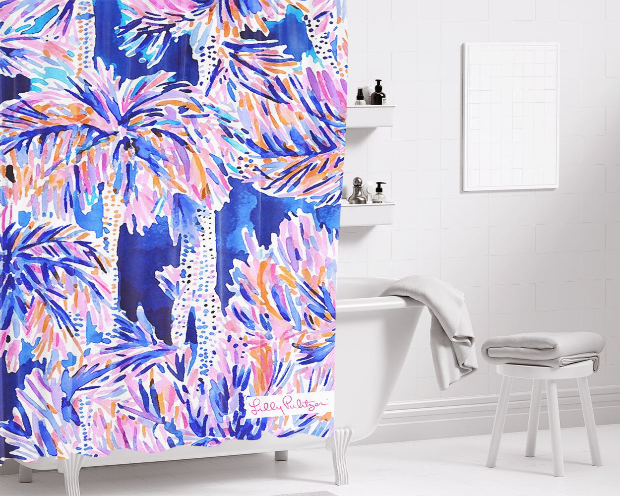 Lilly Pulitzer Palm Bathroom Shower Curtain Fabric Waterproof | 66 X 72 Inch