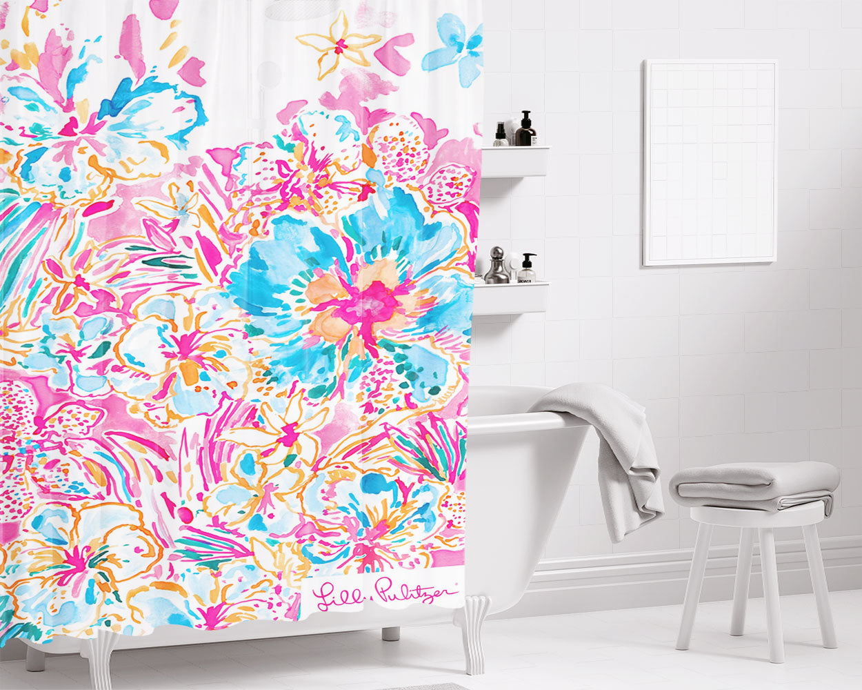 Lilly Pulitzer Resort Escape Bathroom Shower Curtain Fabric Waterproof | 66 X 72 Inch