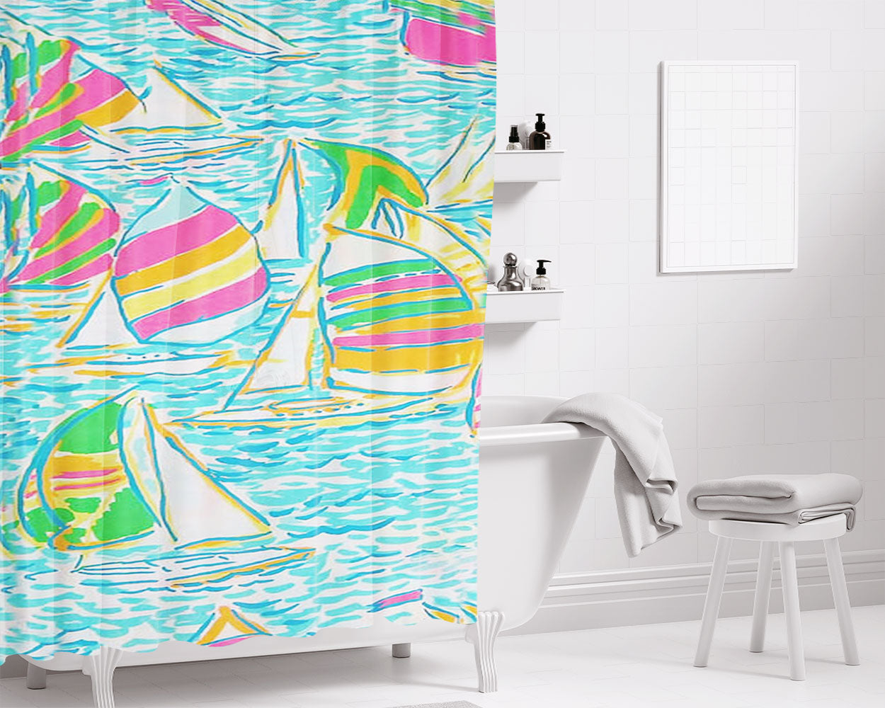 Lilly Pulitzer Sailboat Bathroom Shower Curtain Fabric Waterproof | 66 X 72 Inch