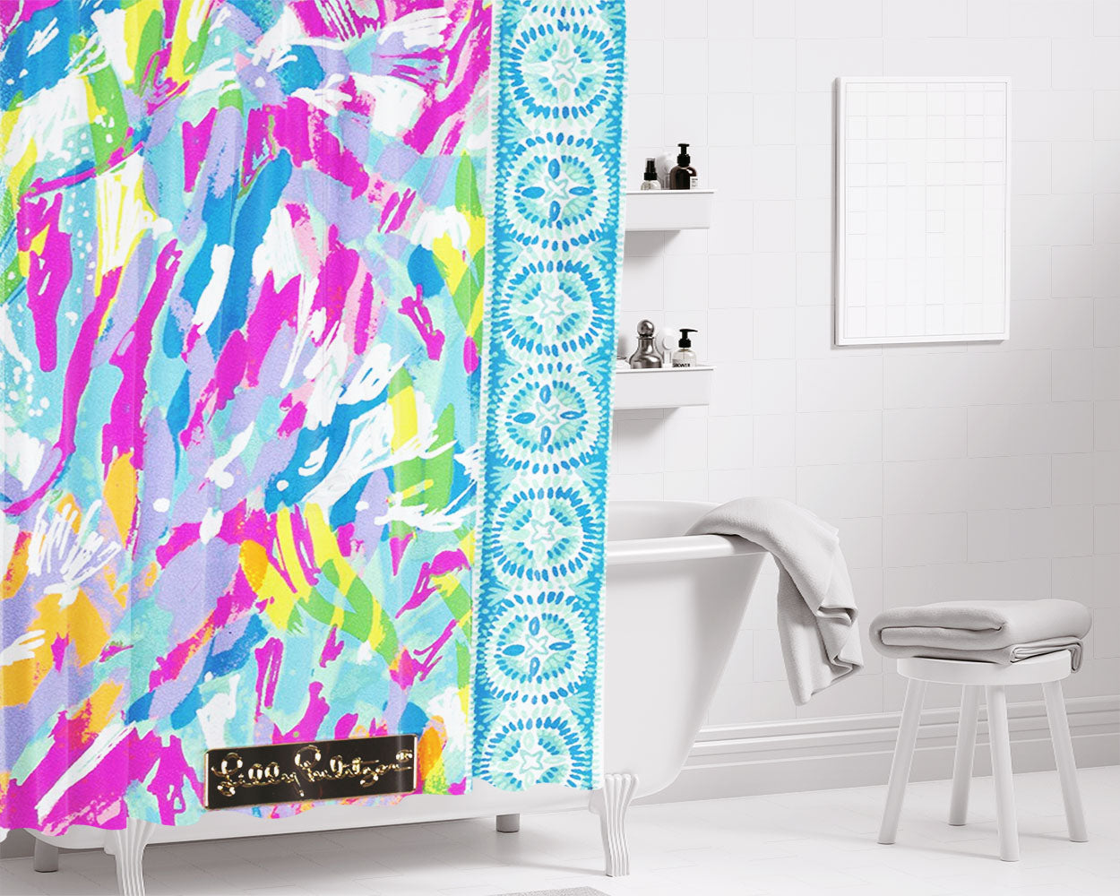 Lilly Pulitzer Sparking Sands Bathroom Shower Curtain Fabric Waterproof | 66 X 72 Inch