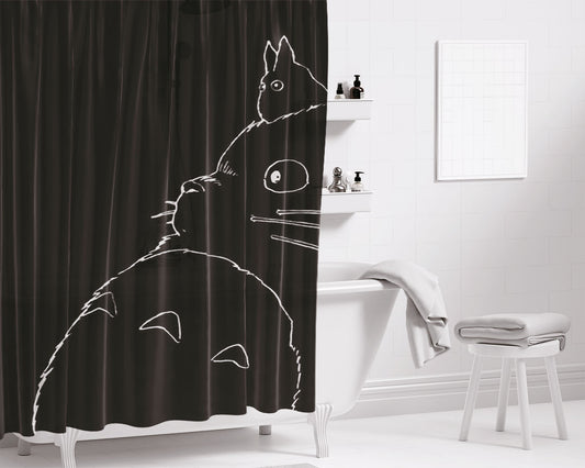 Line Art Drawing On Black Background Bathroom Shower Curtain Fabric Waterproof | 66 X 72 Inch
