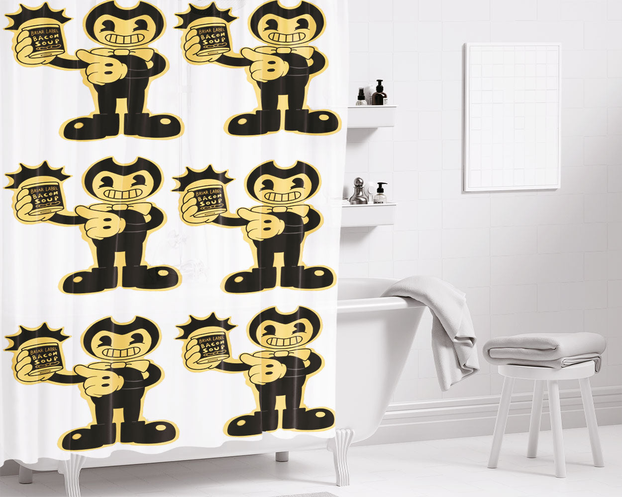 Little Devil With Soup Bacon Illustration Bathroom Shower Curtain Fabric Waterproof | 66 X 72 Inch