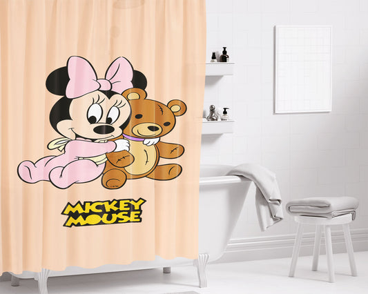 Little Minnie With Bear Bathroom Shower Curtain Fabric Waterproof | 66 X 72 Inch