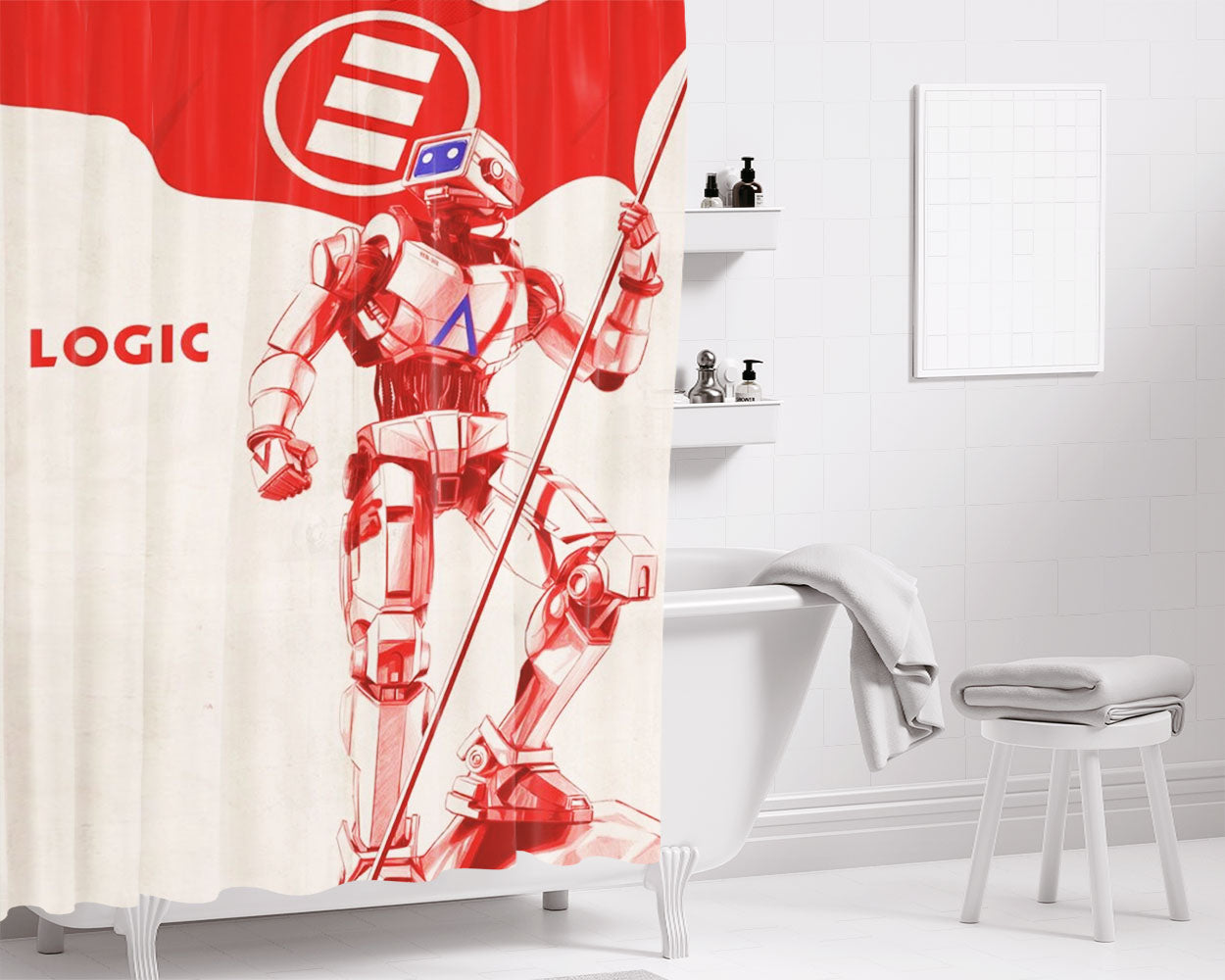 Logic Robbot Wallpaper Bathroom Shower Curtain Fabric Waterproof | 66 X 72 Inch