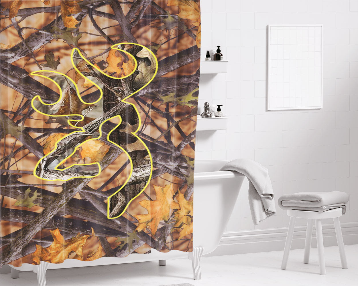 Love Browning Deer Camo Boy 4 Bathroom Shower Curtain Fabric Waterproof | 66 X 72 Inch