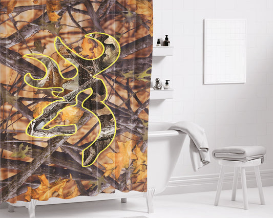 Love Browning Deer Camo Boy 4 Bathroom Shower Curtain Fabric Waterproof | 66 X 72 Inch