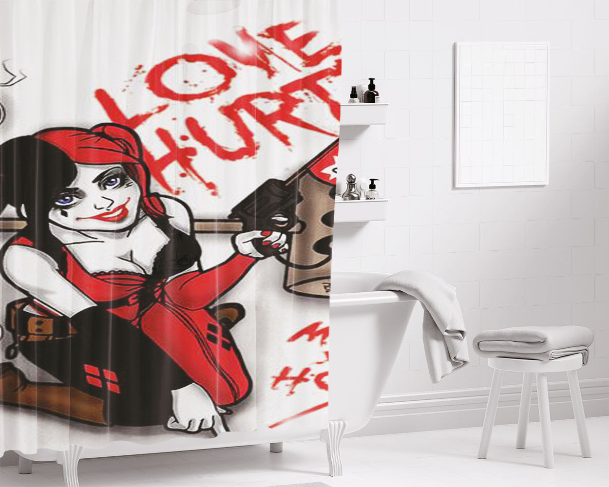 Love Hurt Violence Of Love Illustration Bathroom Shower Curtain Fabric Waterproof | 66 X 72 Inch