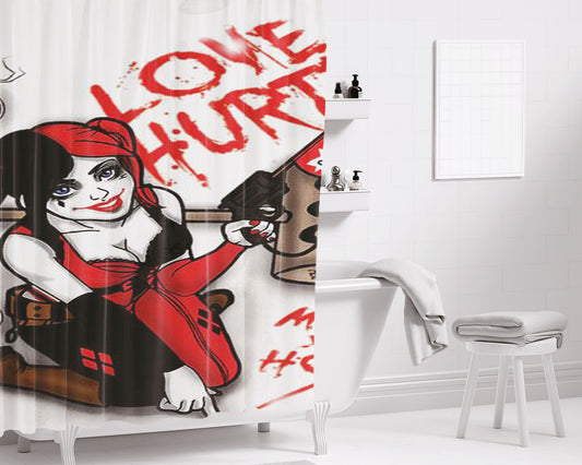 Love Hurt Violence Of Love Illustration Bathroom Shower Curtain Fabric Waterproof | 66 X 72 Inch