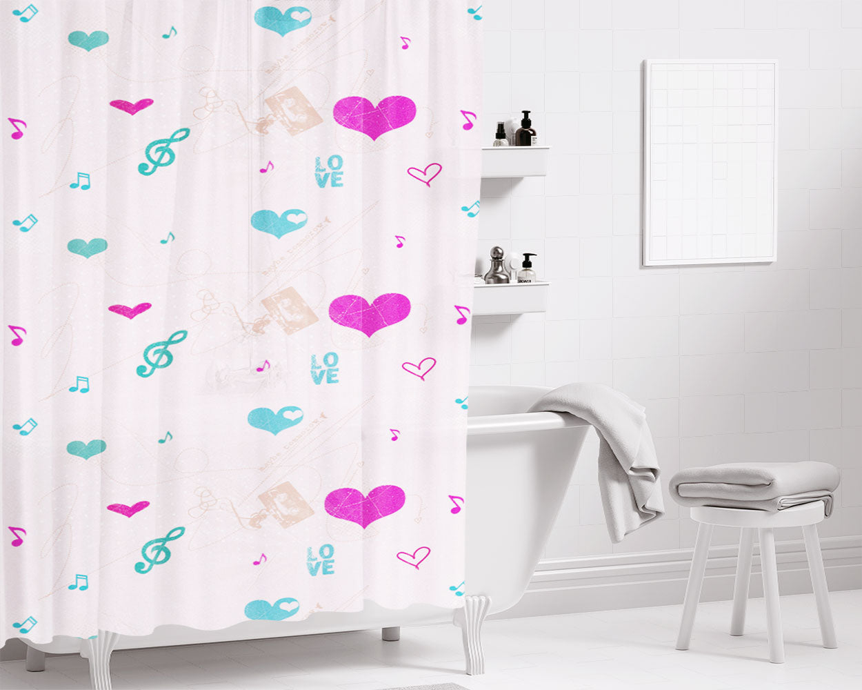 Love My Chicago Cubs Bathroom Shower Curtain Fabric Waterproof | 66 X 72 Inch