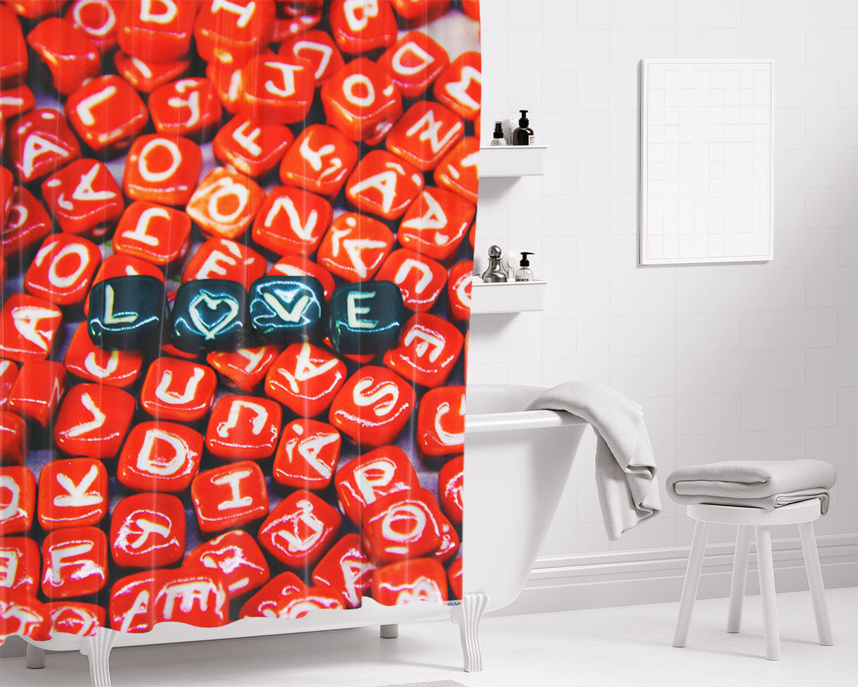 Love Radio Heart Bathroom Shower Curtain Fabric Waterproof | 66 X 72 Inch