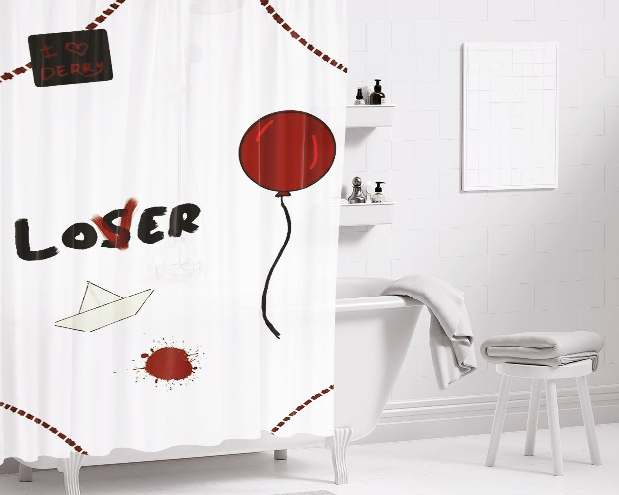 Lover Loser Red Balloon Wallpaper Bathroom Shower Curtain Fabric Waterproof | 66 X 72 Inch