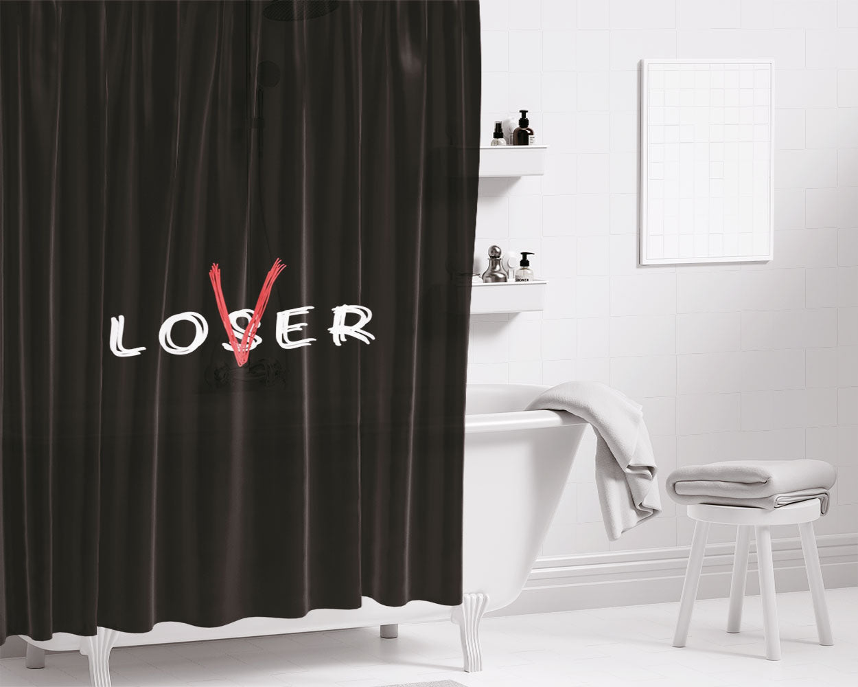 Lover Or Loser Glitch Bathroom Shower Curtain Fabric Waterproof | 66 X 72 Inch