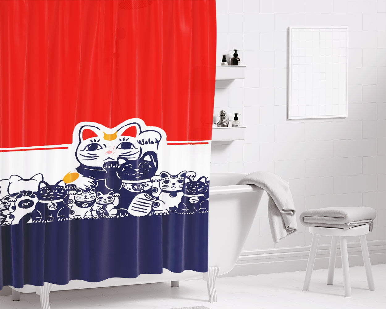 Maneki Bathroom Shower Curtain Fabric Waterproof | 66 X 72 Inch