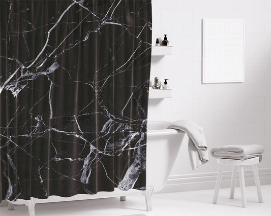 Marble Dark Texture Style Bathroom Shower Curtain Fabric Waterproof | 66 X 72 Inch