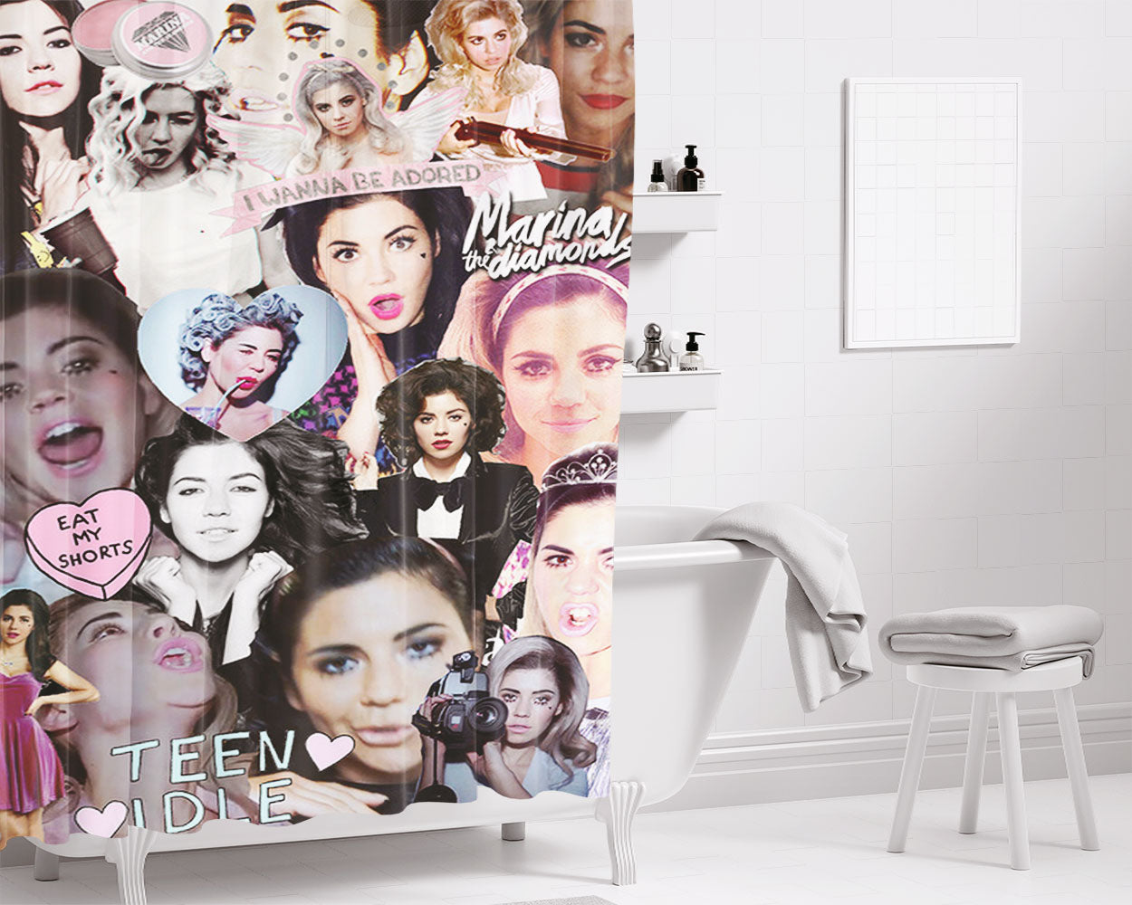 Marina And The Diamonds Collage Bathroom Shower Curtain Fabric Waterproof | 66 X 72 Inch