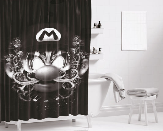 Mario Bros Bw Illustration Bathroom Shower Curtain Fabric Waterproof | 66 X 72 Inch