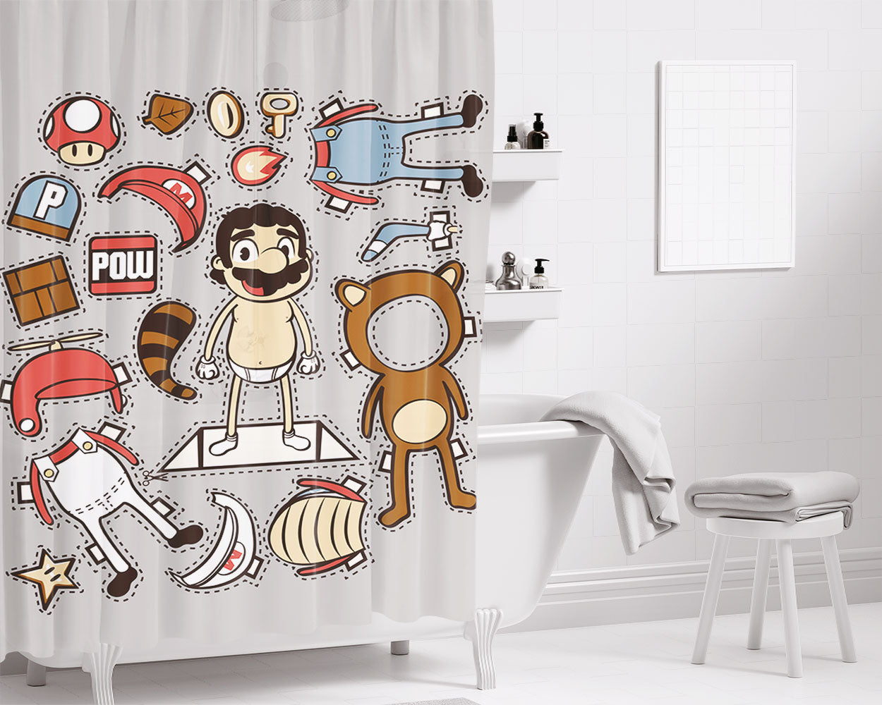 Mario Bros Dress Custome Bathroom Shower Curtain Fabric Waterproof | 66 X 72 Inch