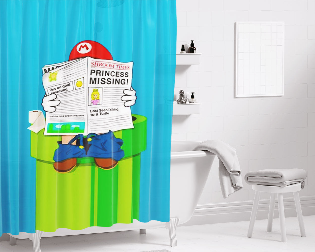 Mario Bros Pipe Toilet Bathroom Shower Curtain Fabric Waterproof | 66 X 72 Inch