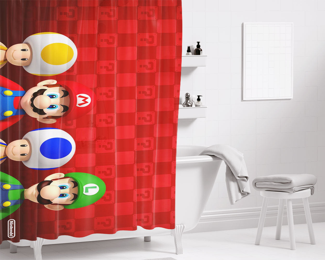 Mario Bross Family Nitendo Bathroom Shower Curtain Fabric Waterproof | 66 X 72 Inch