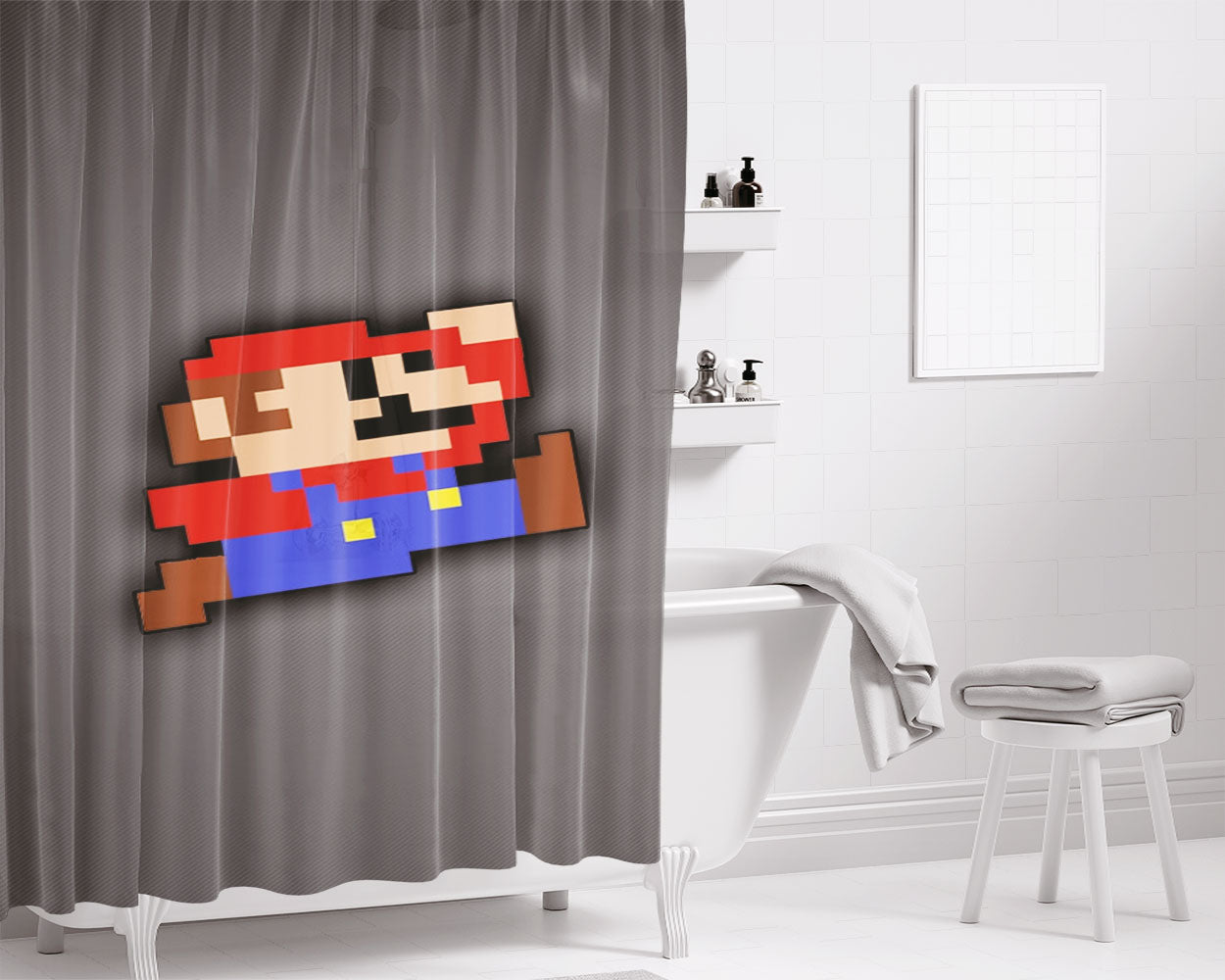 Mario Cap Mustache Bathroom Shower Curtain Fabric Waterproof | 66 X 72 Inch