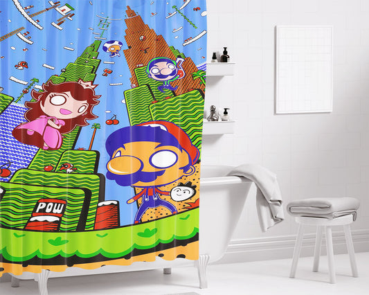 Mario Cute Bathroom Shower Curtain Fabric Waterproof | 66 X 72 Inch