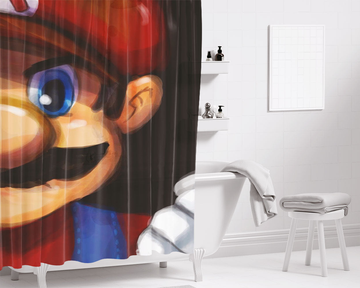 Mario Face Fanart Bathroom Shower Curtain Fabric Waterproof | 66 X 72 Inch