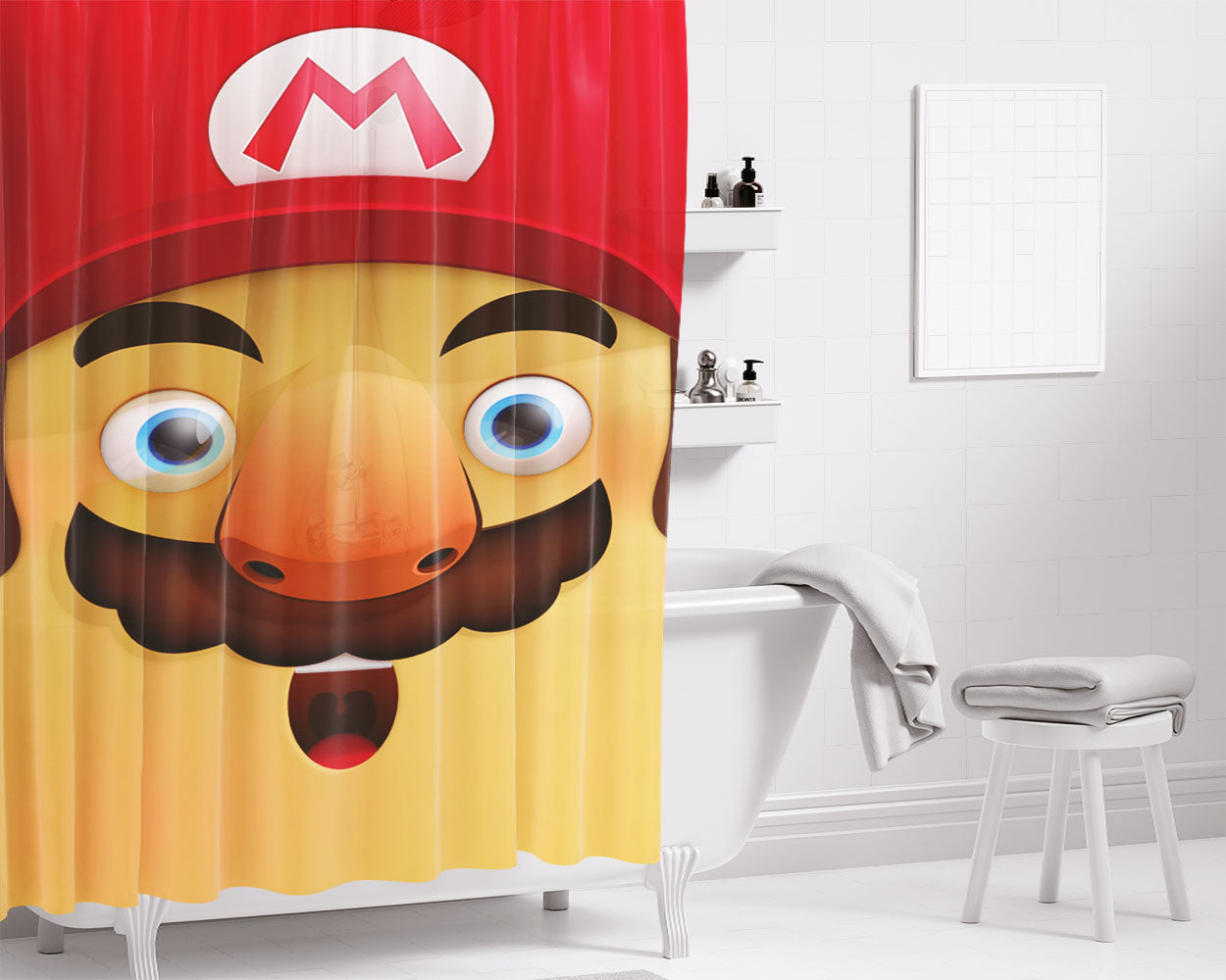 Mario Face Bathroom Shower Curtain Fabric Waterproof | 66 X 72 Inch