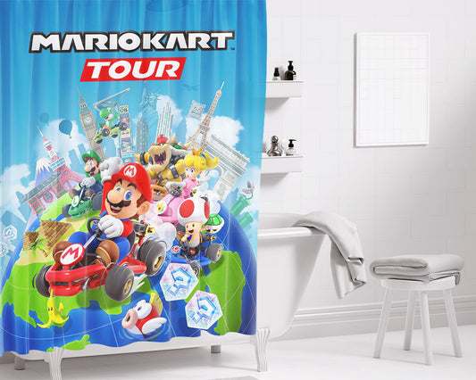 Mariokart Tour Wallpaper Bathroom Shower Curtain Fabric Waterproof | 66 X 72 Inch