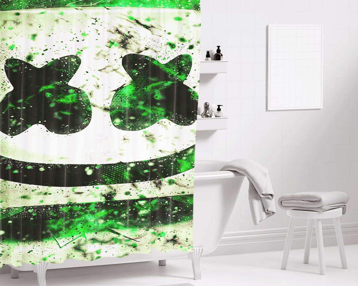 Marsmello Green Particle Bathroom Shower Curtain Fabric Waterproof | 66 X 72 Inch
