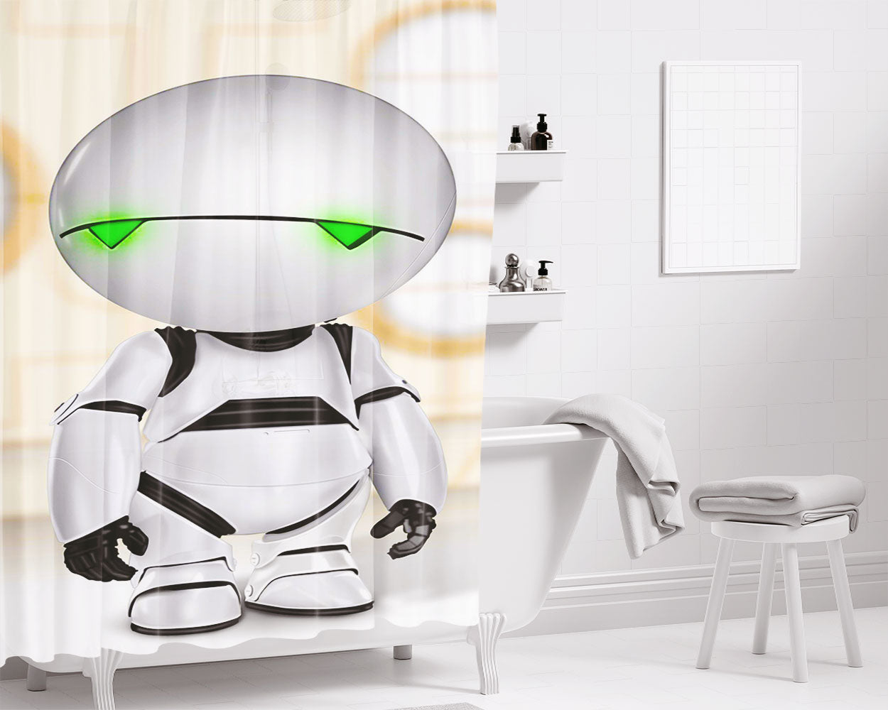 Marvin The Paranoid Android Bathroom Shower Curtain Fabric Waterproof | 66 X 72 Inch