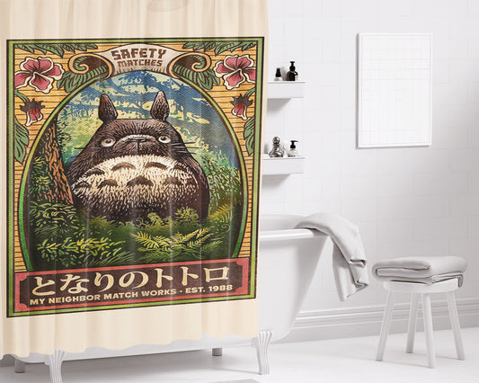 Matchbox Art My Neighbor Match Work Style Bathroom Shower Curtain Fabric Waterproof | 66 X 72 Inch