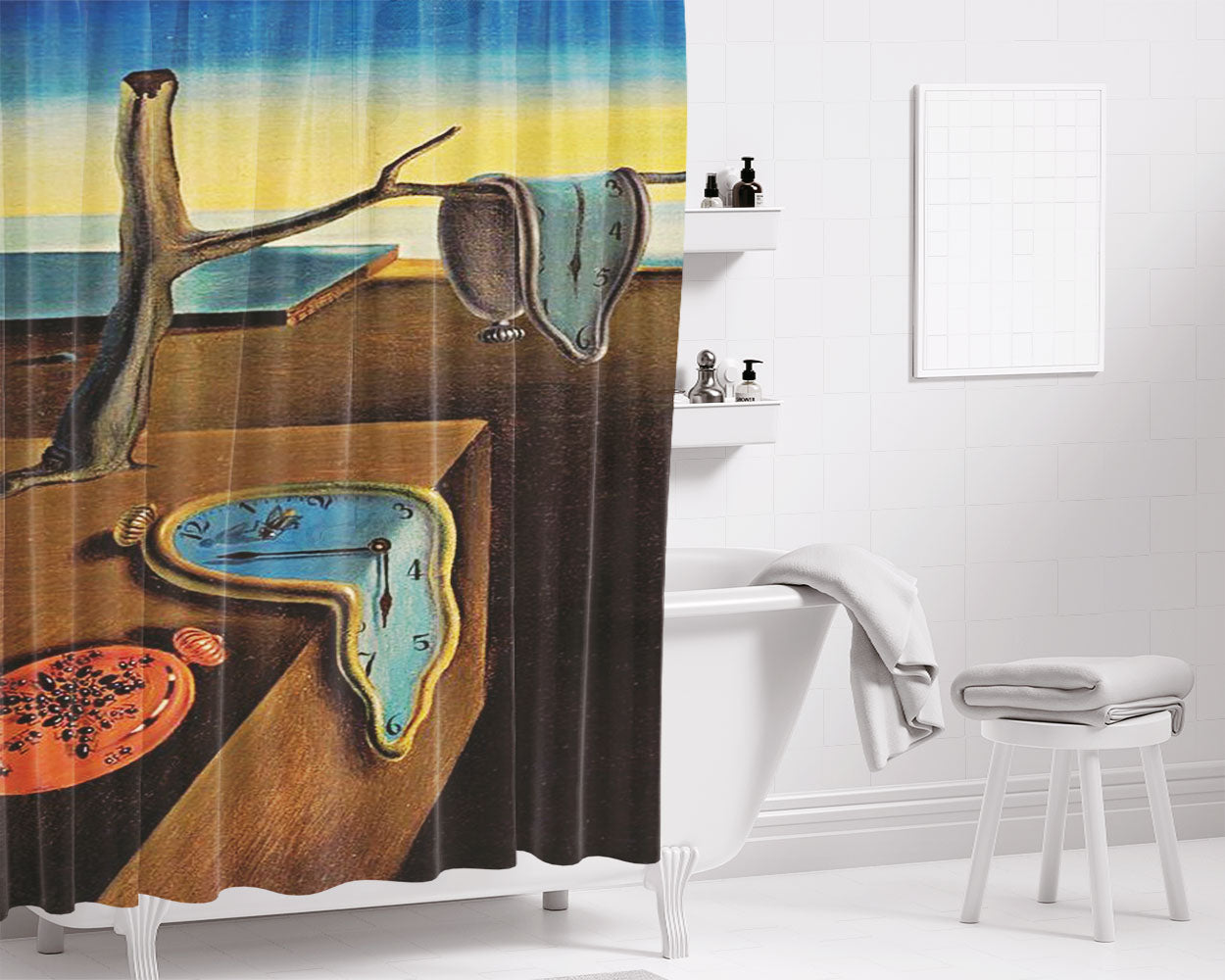 Melt Clock Salvador Pattern Bathroom Shower Curtain Fabric Waterproof | 66 X 72 Inch