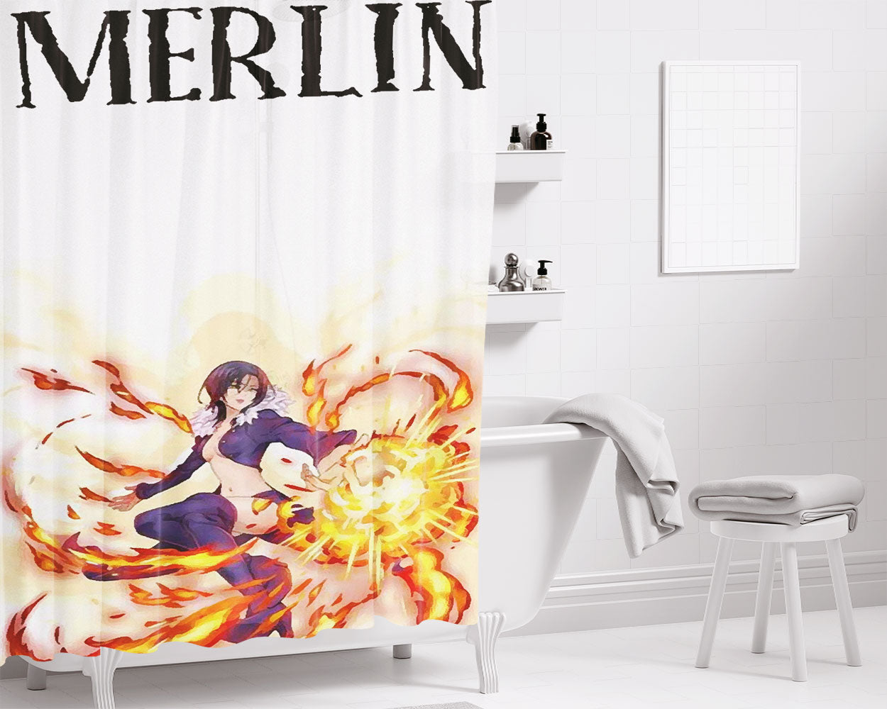 Merlin Power Wallpaper Nanatsu No Taizai Bathroom Shower Curtain Fabric Waterproof | 66 X 72 Inch
