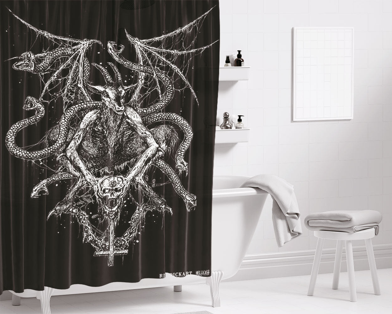 Metal Gore Drawing Bathroom Shower Curtain Fabric Waterproof | 66 X 72 Inch