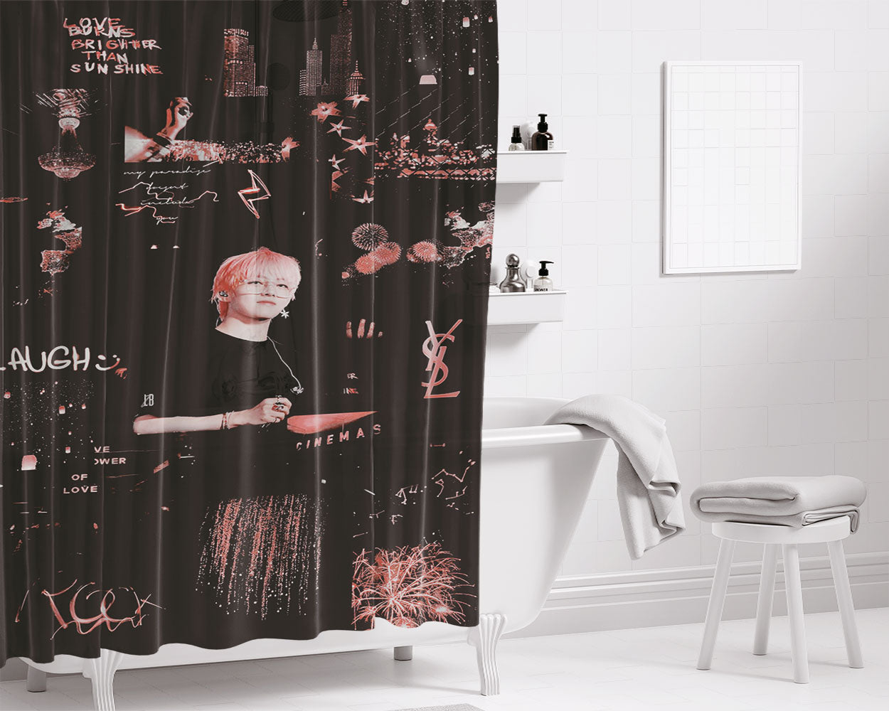 V Kim Taeh Bathroom Shower Curtain Fabric Waterproof | 66 X 72 Inch