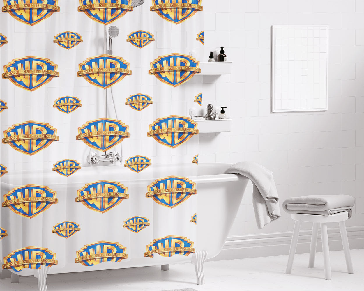 Warner Bros Logo Pattern Bathroom Shower Curtain Fabric Waterproof | 66 X 72 Inch