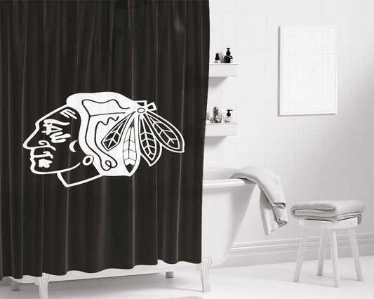 White Black Chicago Blackhawks Logo Copy Bathroom Shower Curtain Fabric Waterproof | 66 X 72 Inch