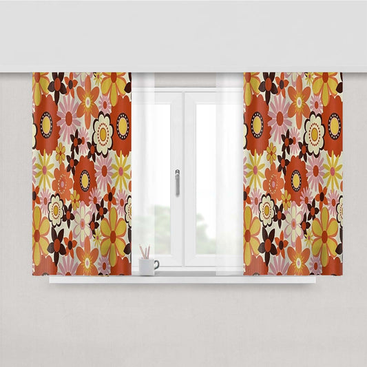 70S Retro Boho Floral Vintage Fabric Window Curtains