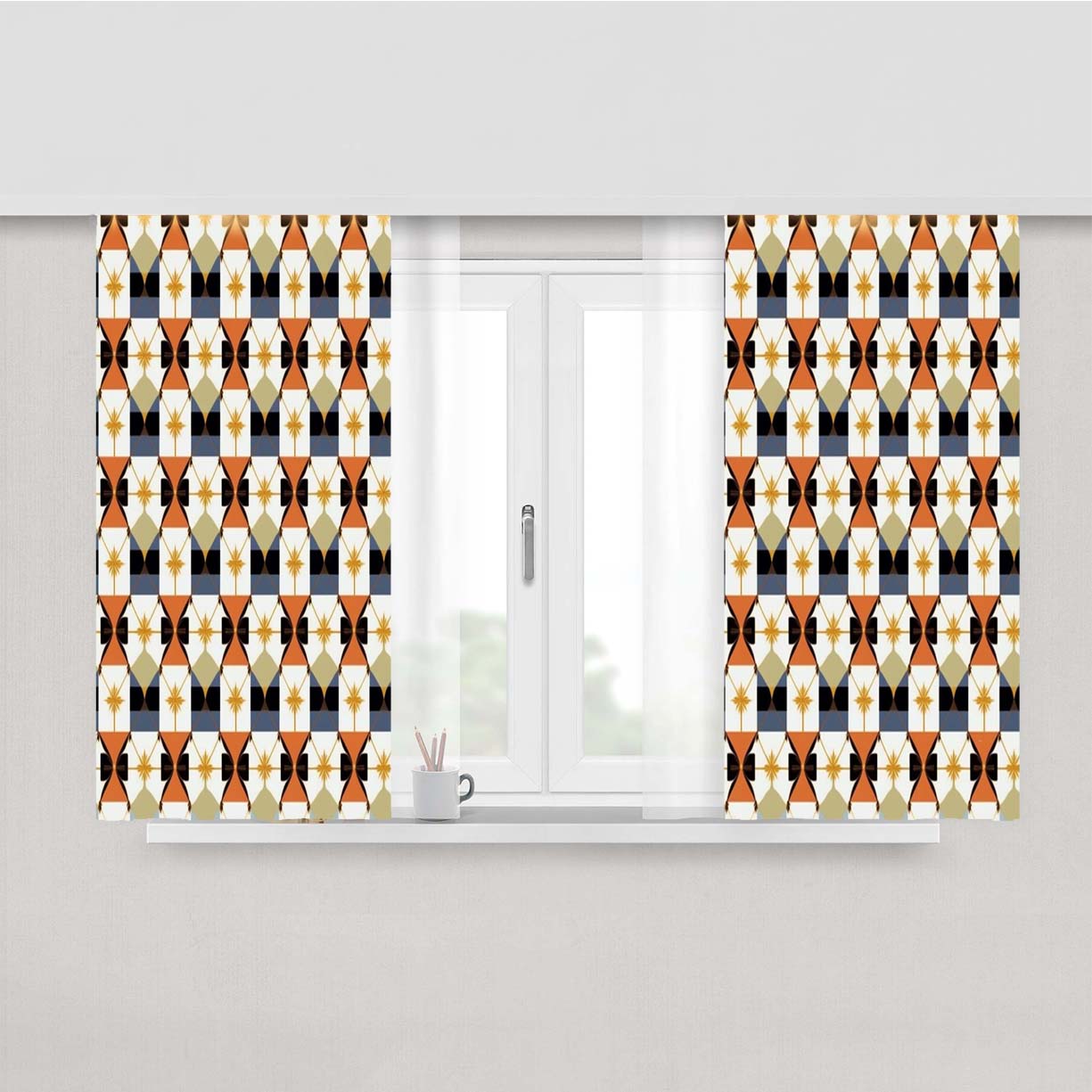 A Pattern With A Geometric Pattern Fabric Window Curtains