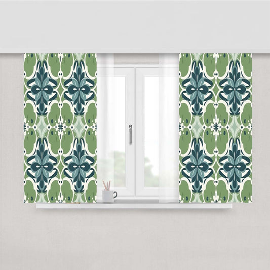 A Seamless Pattern With Blue Flowers And Green Leaves Fabric Window Curtains