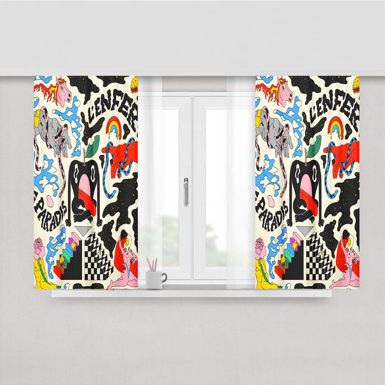 Abstract And Colourful Fabric Window Curtains