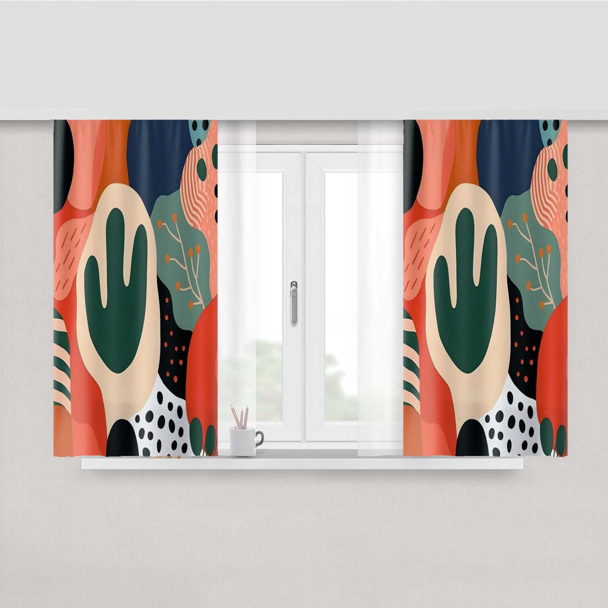 Abstract Cactus Fabric Window Curtains