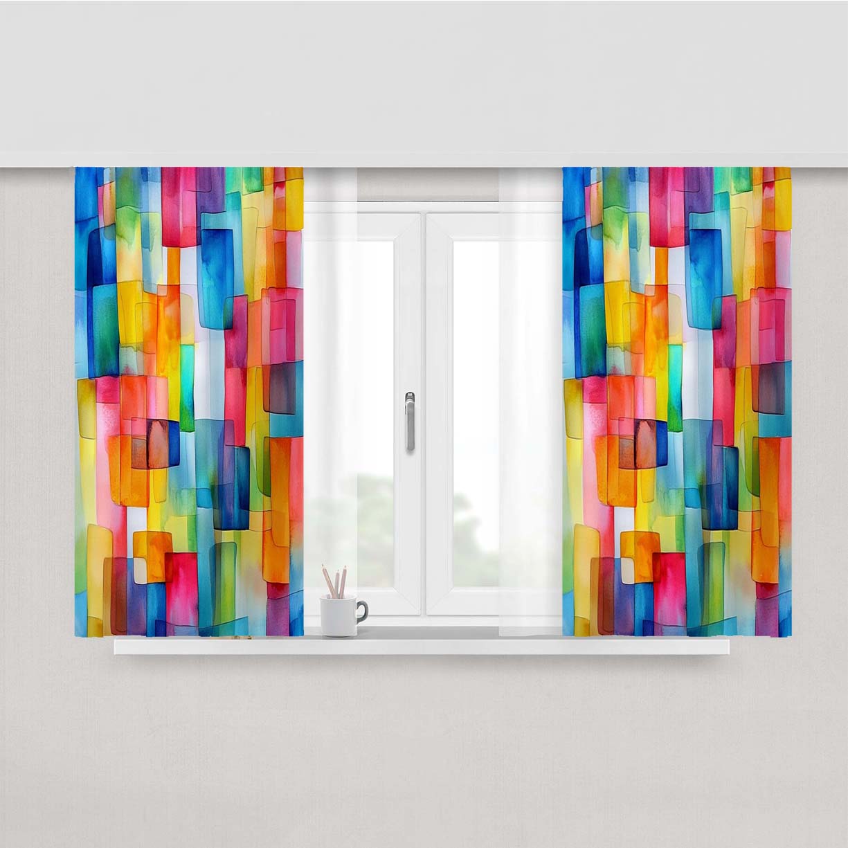 Abstract Watercolor Fabric Window Curtains