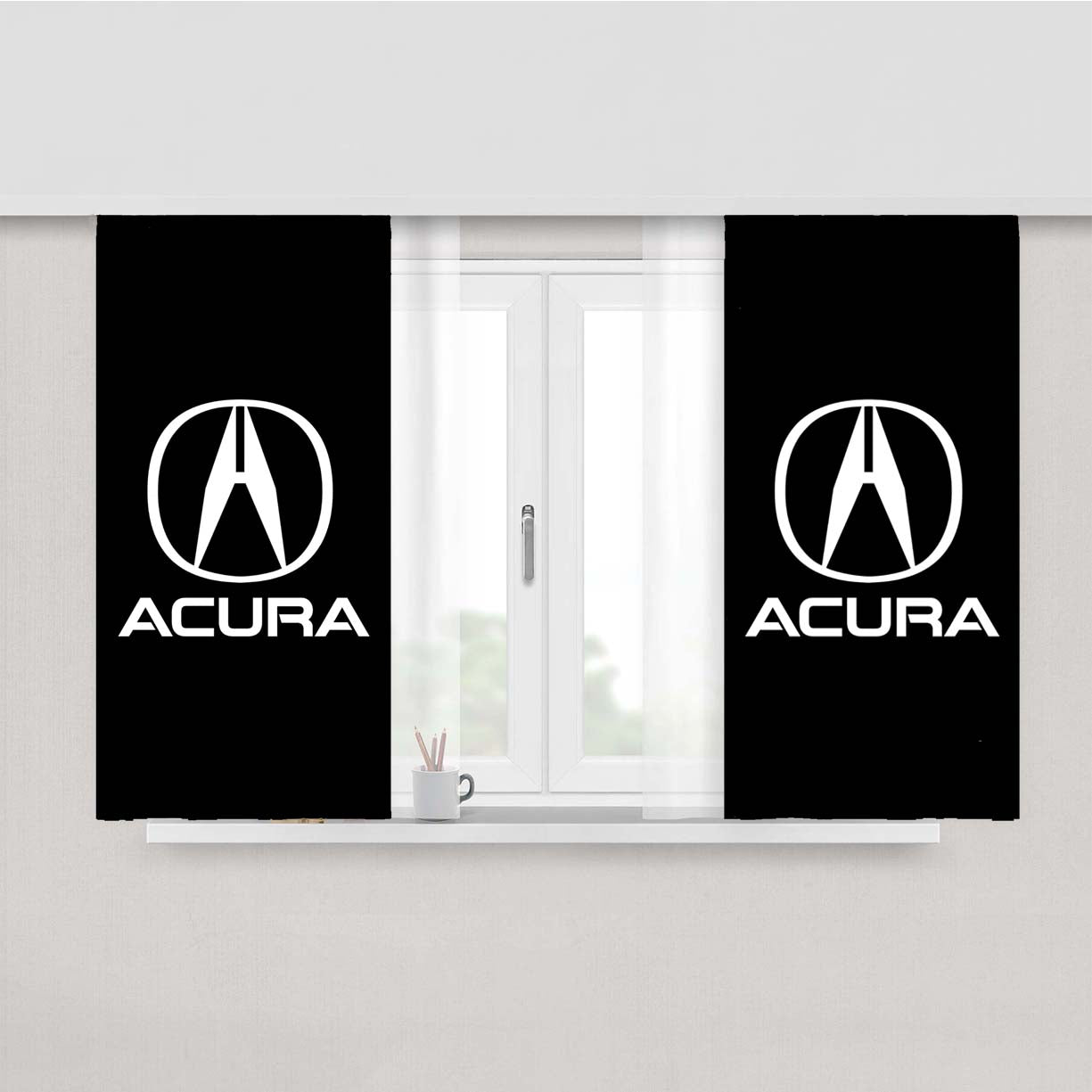 Acura Logo Black Fabric Window Curtains
